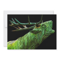 Stag Reindeer Head - Green, Black Back Custom Invitations