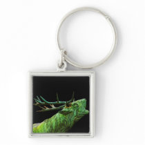 Stag Reindeer Head - Green, Black Back Keychain