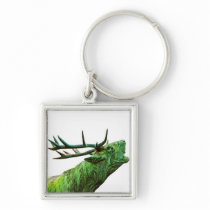 Stag Reindeer Head - Green Keychain