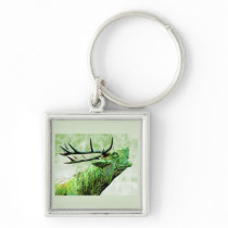 Stag Reindeer Head - Pale Green Back Keychain