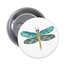 Stained Glass & Abalone Shell Dragonfly Pinback Buttons