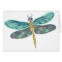 Stained Glass & Abalone Shell Dragonfly Greeting Cards
