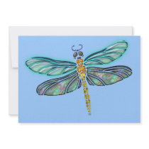Stained Glass & Abalone Shell Dragonfly Personalized Announcements