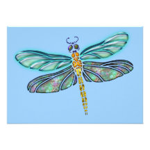 Stained Glass & Abalone Shell Dragonfly Personalized Announcements