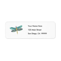 Stained Glass & Abalone Shell Dragonfly Return Address Labels