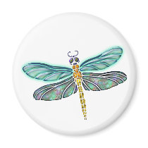 Stained Glass & Abalone Shell Dragonfly Fridge Magnets