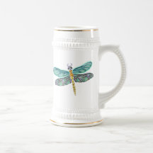 Stained Glass & Abalone Shell Dragonfly Coffee Mugs
