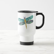 Stained Glass & Abalone Shell Dragonfly Coffee Mugs