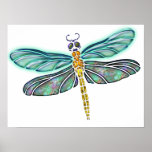 Stained Glass & Abalone Shell Dragonfly Print