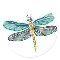Stained Glass & Abalone Shell Dragonfly Stickers