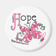 Stained Glass Butterfly Breast Cancer Magnet
