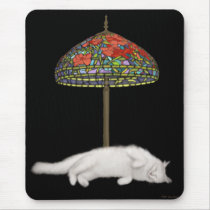 Stained Glass Cat Sunlamp Mousepad by twopurringcats Stained Glass Cat Sunlamp Mousepad