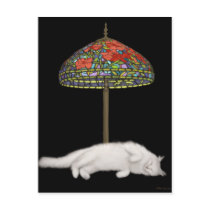 Stained Glass Cat Sunlamp Postcard by twopurringcats Stained Glass Cat Sunlamp Postcard