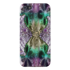 Stained Glass Fractal with Gold Music Clef Heart iPhone 5 Cases