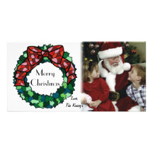 Stained Glass Holiday Wreath Customized Photo Card