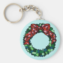 Stained Glass Holiday Wreath Keychain