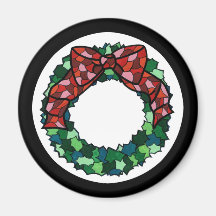 Stained Glass Holiday Wreath Refrigerator Magnet