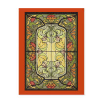 Stained Glass in Moss and Orange Post Card