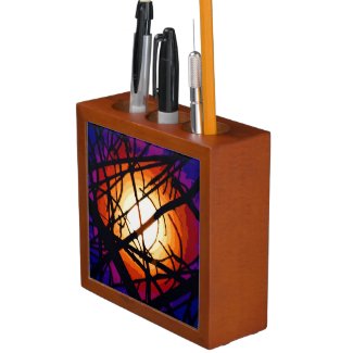 Stained Glass Moon Abstract Pencil Holder