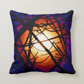 Stained Glass Moon Abstract Throw Pillow