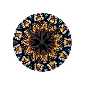 Stained Glass Window Kaleidoscope 4 Round Wallclocks