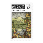 Stained Glass with fox and grapes Postage