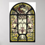 Stained Glass with Peacock and Butterflies Poster