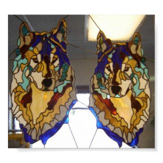 Stained Glass Wolf Pair print