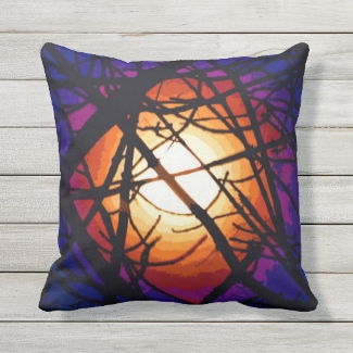 Stained Glass Yellow Moon Abstract Outdoor Pillow