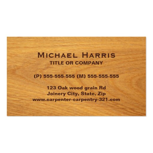 Stained oak wood business card (front side)