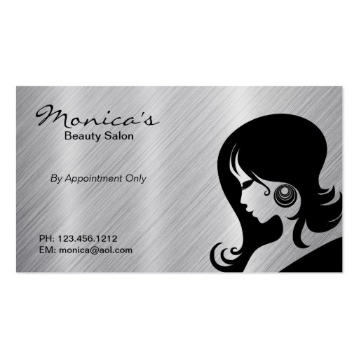 Stainless Steel Beauty Salon w/ Appointment Date Business Card Template (front side)