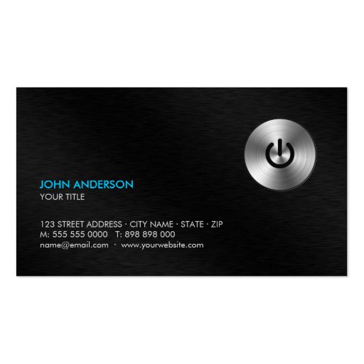 Stainless Steel Power Button Hi-Tech business card (front side)