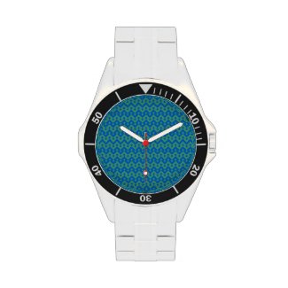 Stainless Steel Wristwatch: Blue, Green Goemetric
