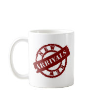 stamp new arrivals red mugs by Catsecret stamp new arrivals red mugs