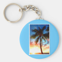 Stamp of Palm Tree Sunset Key Chain