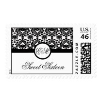 stamp sweet sixteen black  damask chic classy