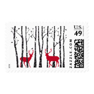Stamp with Christmas deers and birch trees