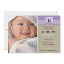 Stamped Monogram Birth Announcement :: purple invitations by BabyShoppe Stamped Monogram Birth Announcement :: purple invitations