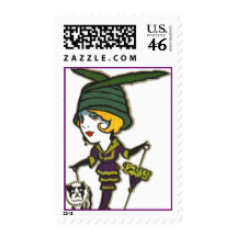 Stamps ~ Lady In High Style Walking Her Little Dog