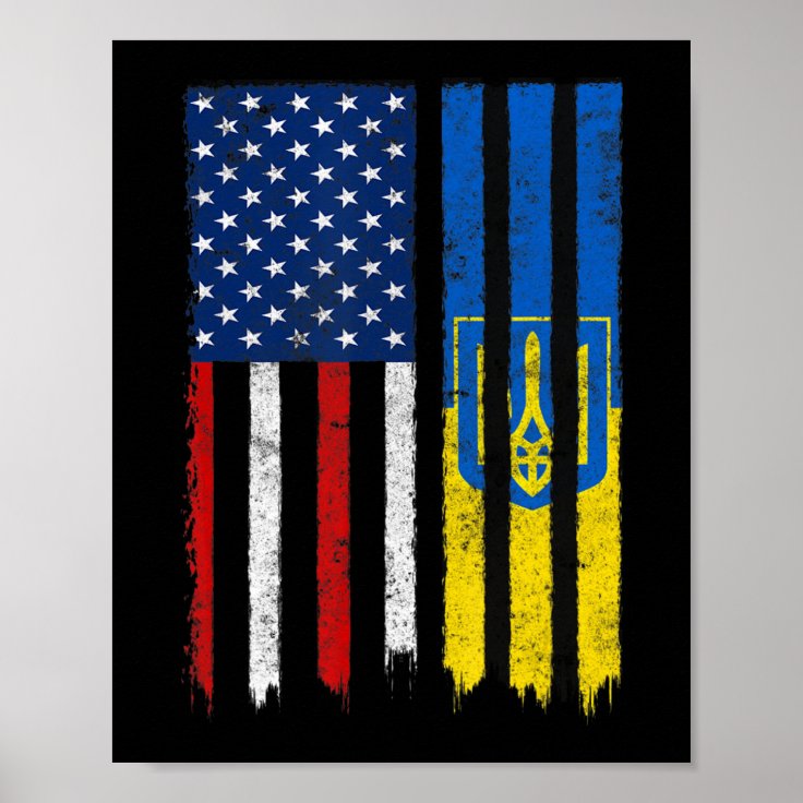 Stand With Ukraine Ukrainian American Flag Pride U Poster Zazzle