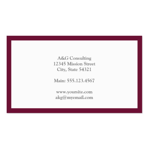 Standard classic burgundy border solid profession business card templates (back side)