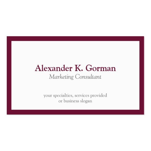 Standard classic burgundy border solid profession business card templates (front side)
