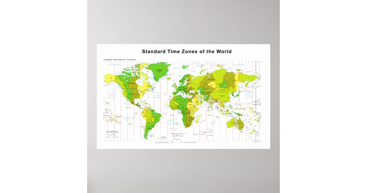 Standard Time Zones World Map 2013 Poster | Zazzle