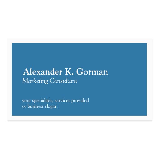 Standard white border solid colbalt blue classic business card template (front side)