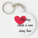 Standing beside a man doing time Keychain