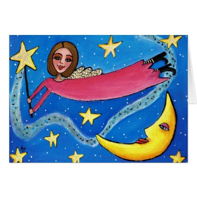 Star Angel in Pink & Moon - card