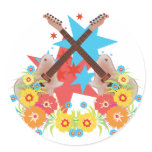 Star Guitar Flowers Round Stickers