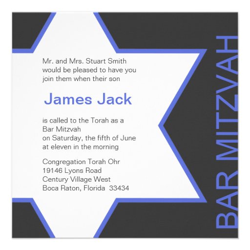 Star of David Bar Mitzvah - Royal Blue & Grey Personalized Invite