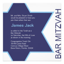 Star of David Bar Mitzvah - white & blue Announcements
