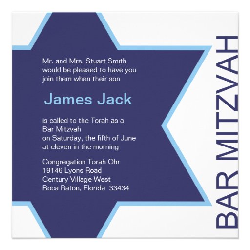 Star of David Bar Mitzvah - white & blue Announcements